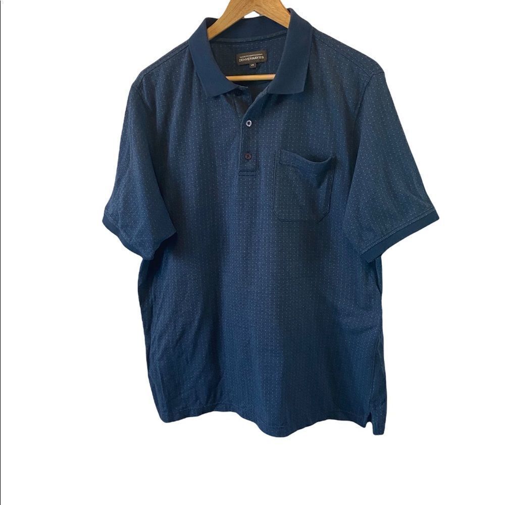 MENS DENVER HAYES Blue Printed Short Sleeve Casual Polo Shirt L
